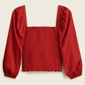 Squareneck smocked featherweight satin crop top